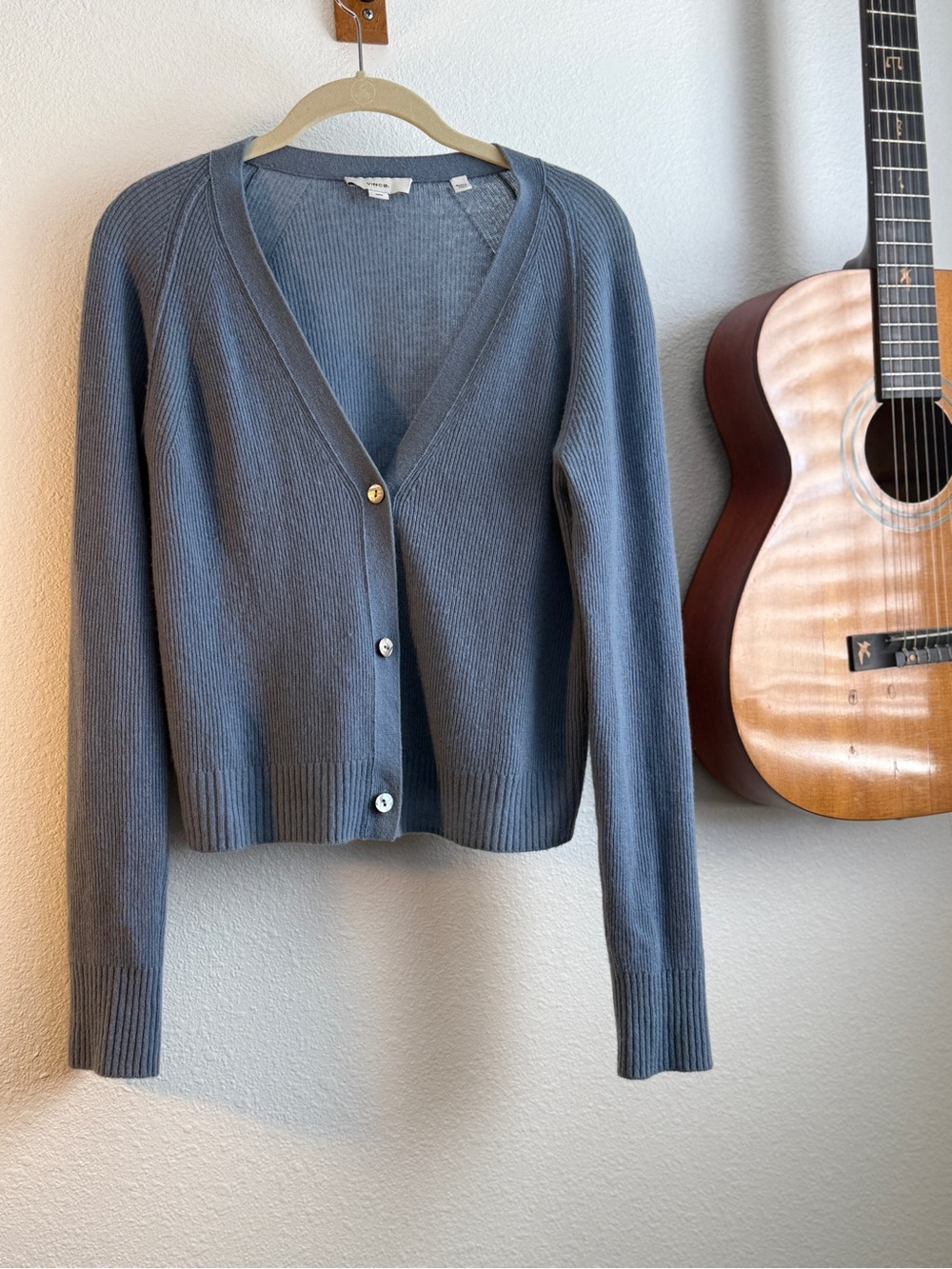 Vince Slate Blue V-Neck Ribbed Button Cardigan